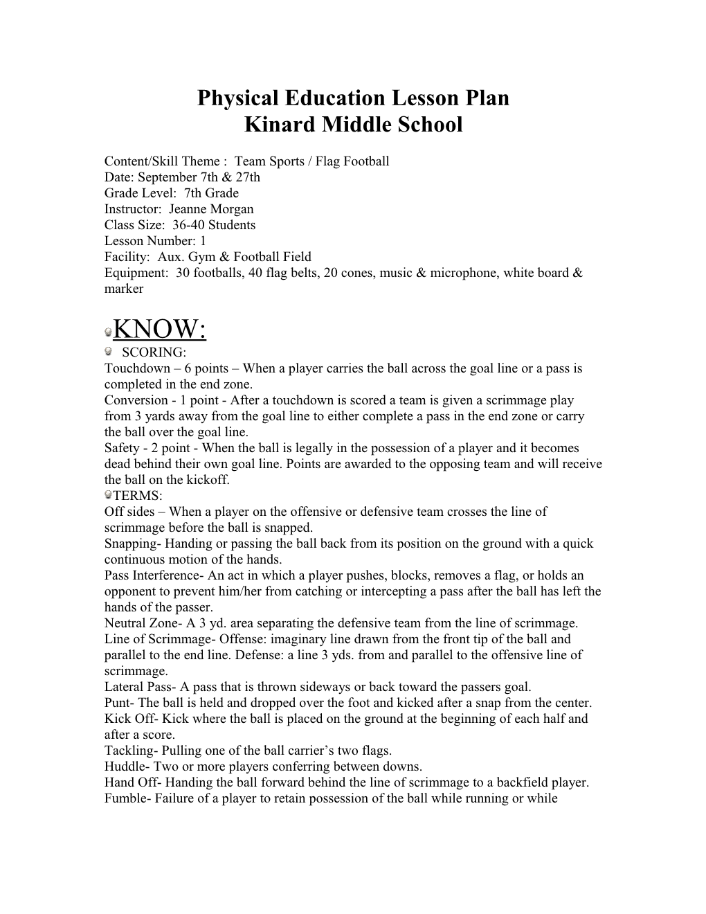 Physical Education Lesson Plan