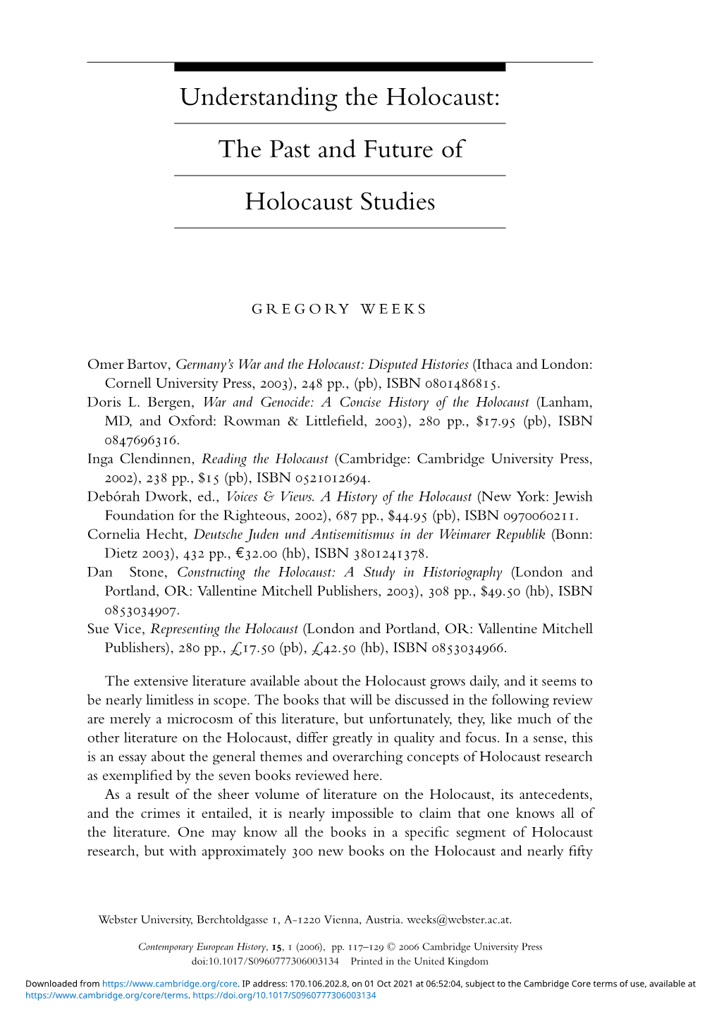 The Past and Future of Holocaust Studies