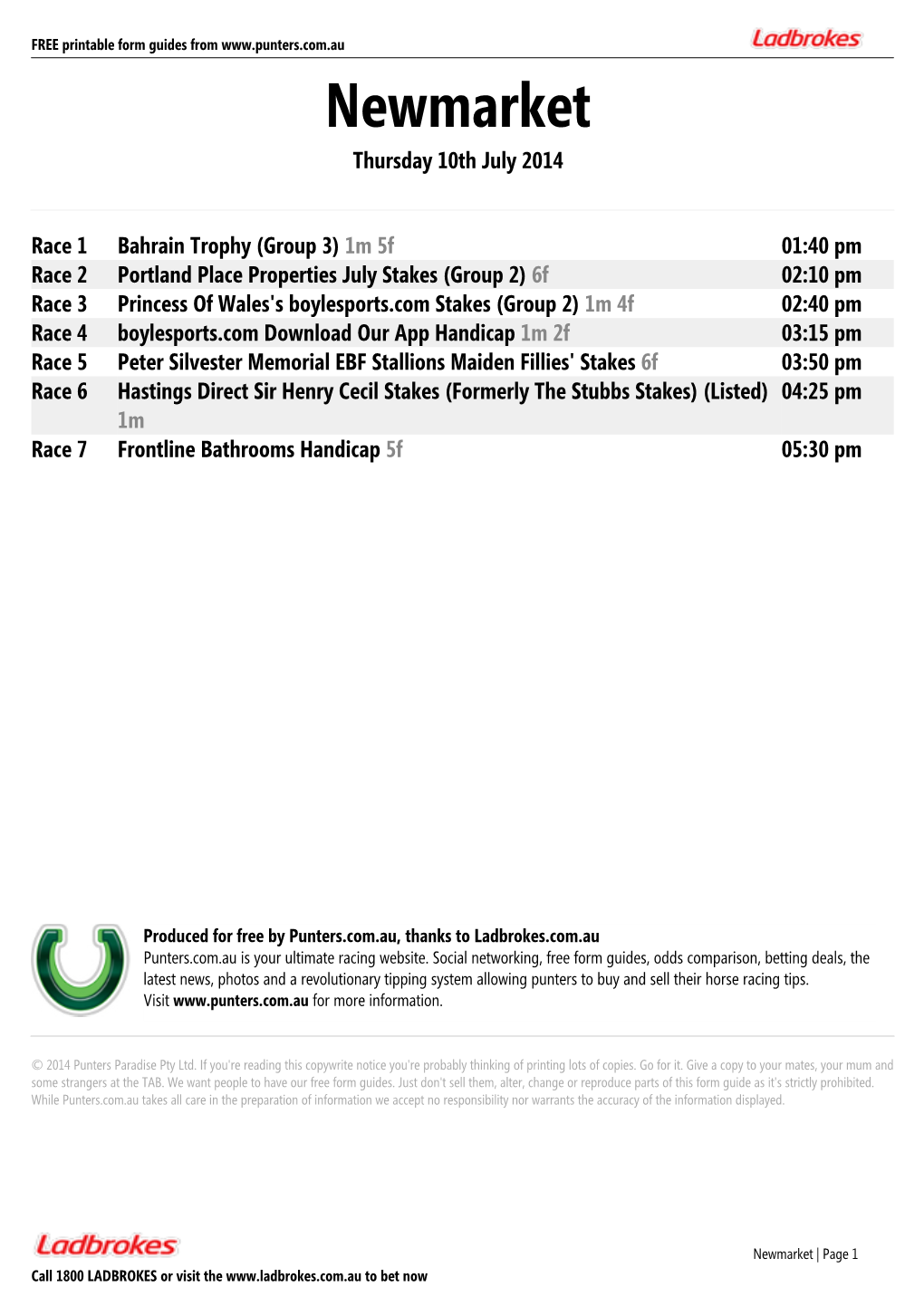 Newmarket Printable Form Guide