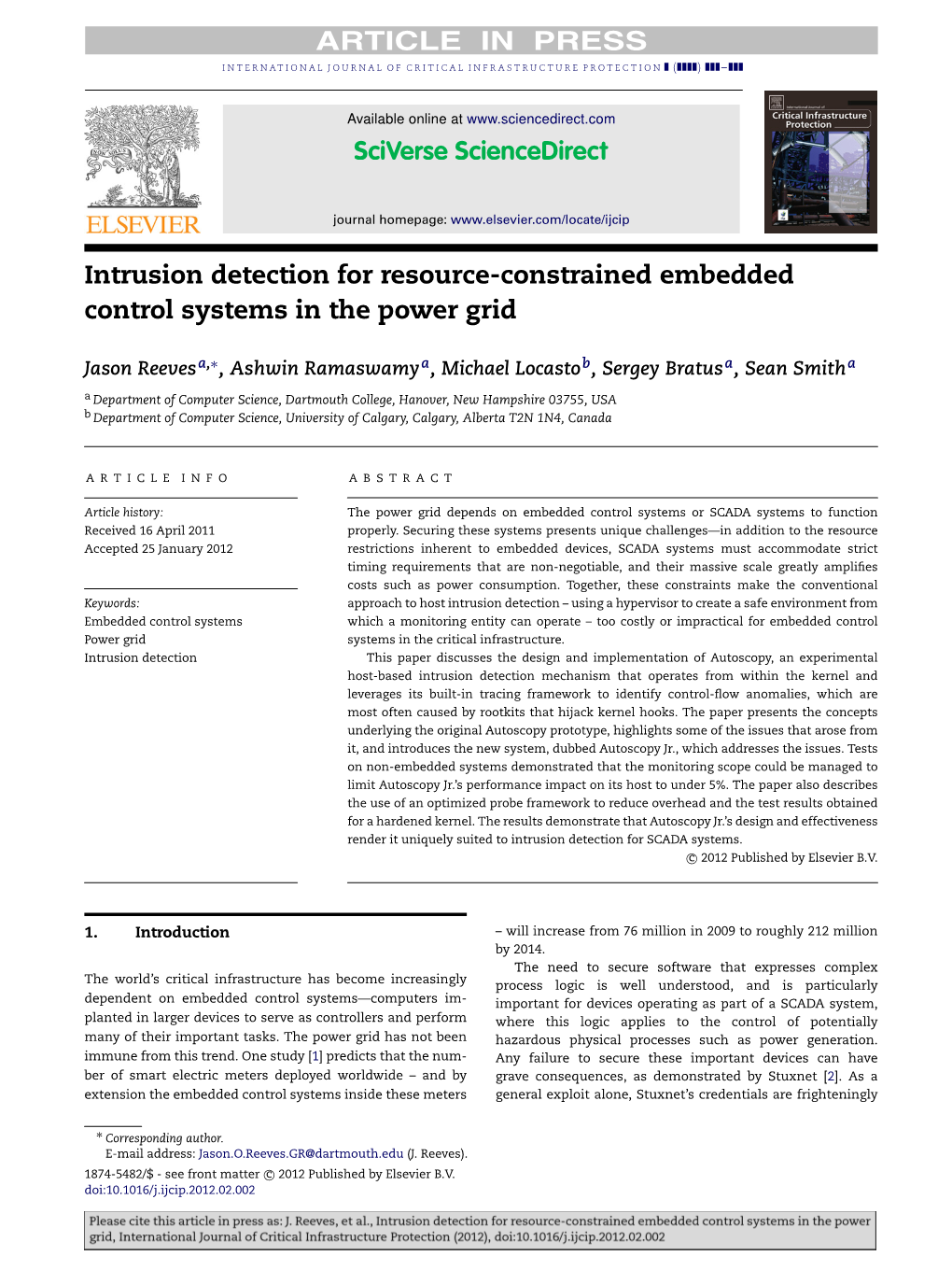 Intrusion Detection for Resource-Constrained Embedded Control Systems in the Power Grid