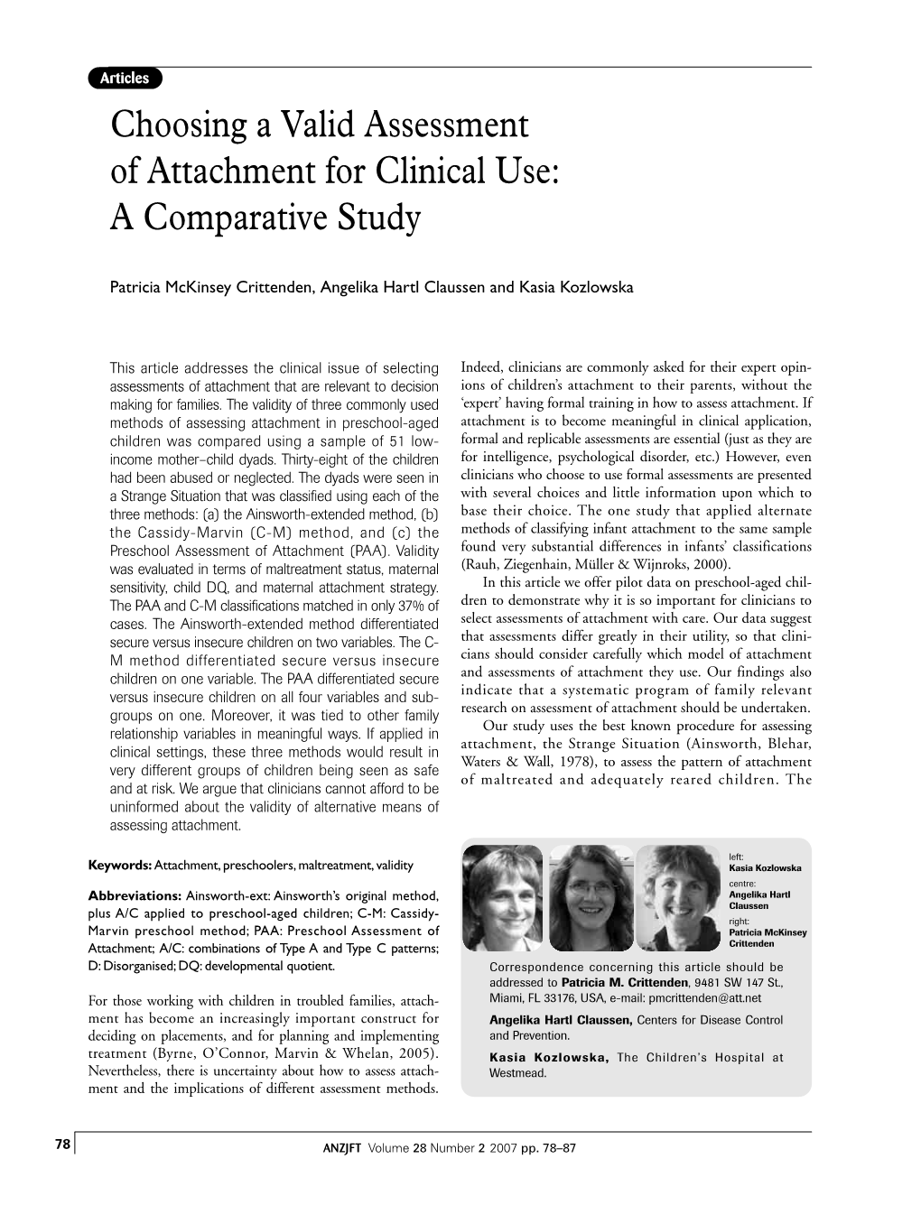 Choosing a Valid Assessment of Attachment for Clinical Use: a Comparative Study