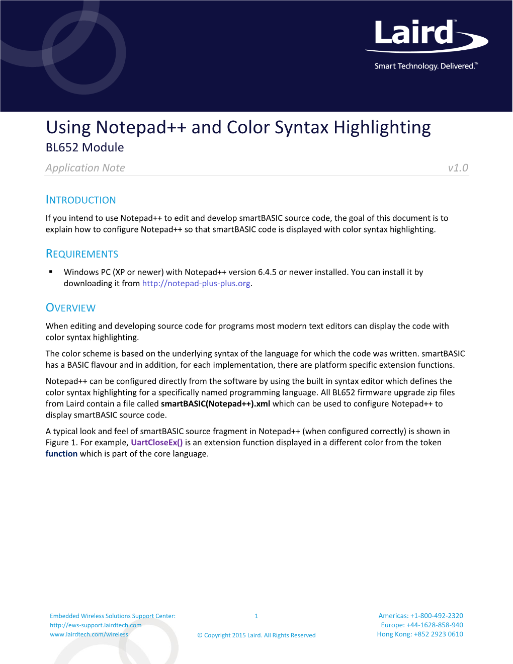 Using Notepad++ and Color Syntax Highlighting BL652 Module Application Note V1.0