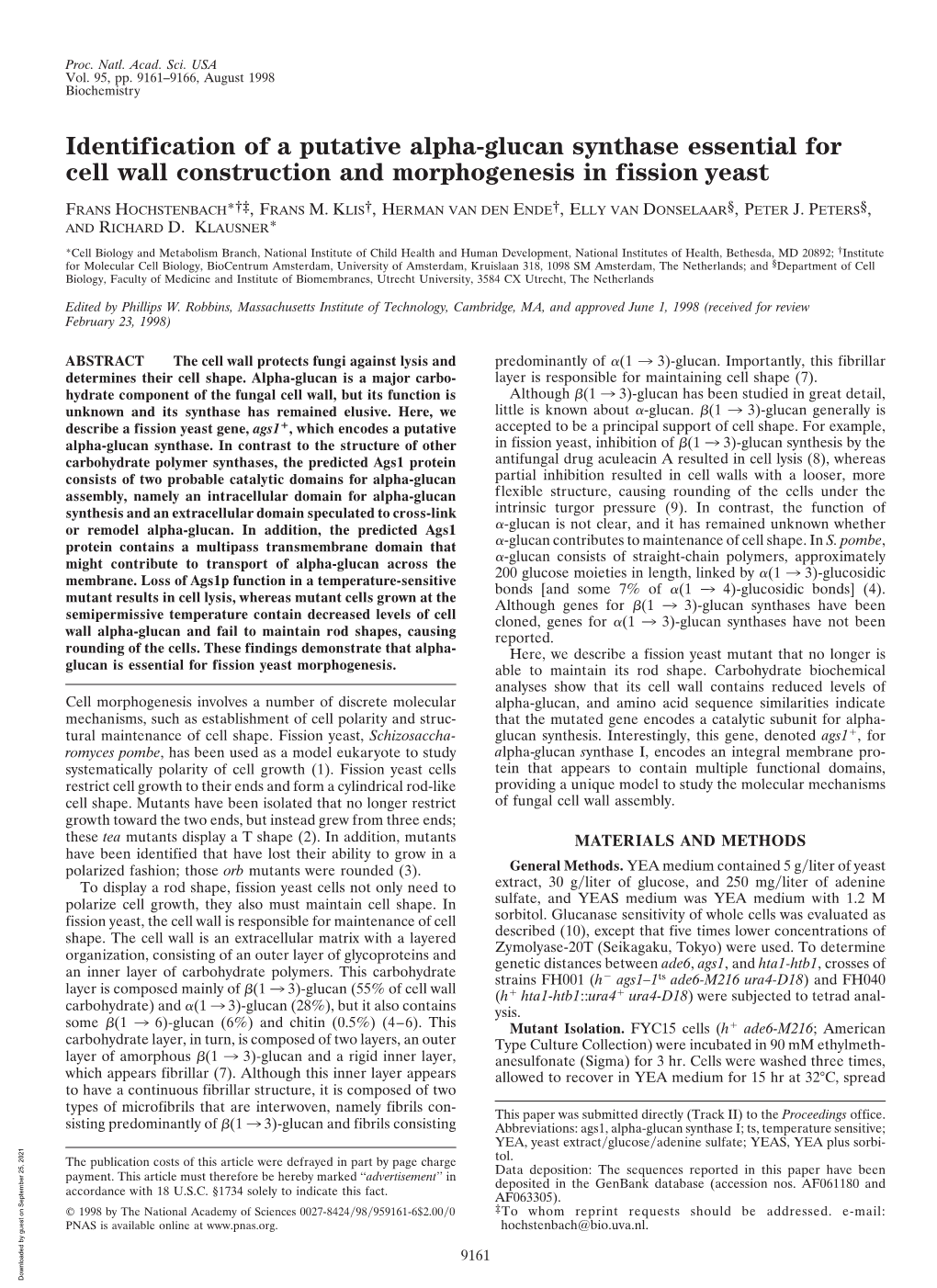 Identification of a Putative Alpha-Glucan Synthase Essential for Cell Wall Construction and Morphogenesis in Fission Yeast