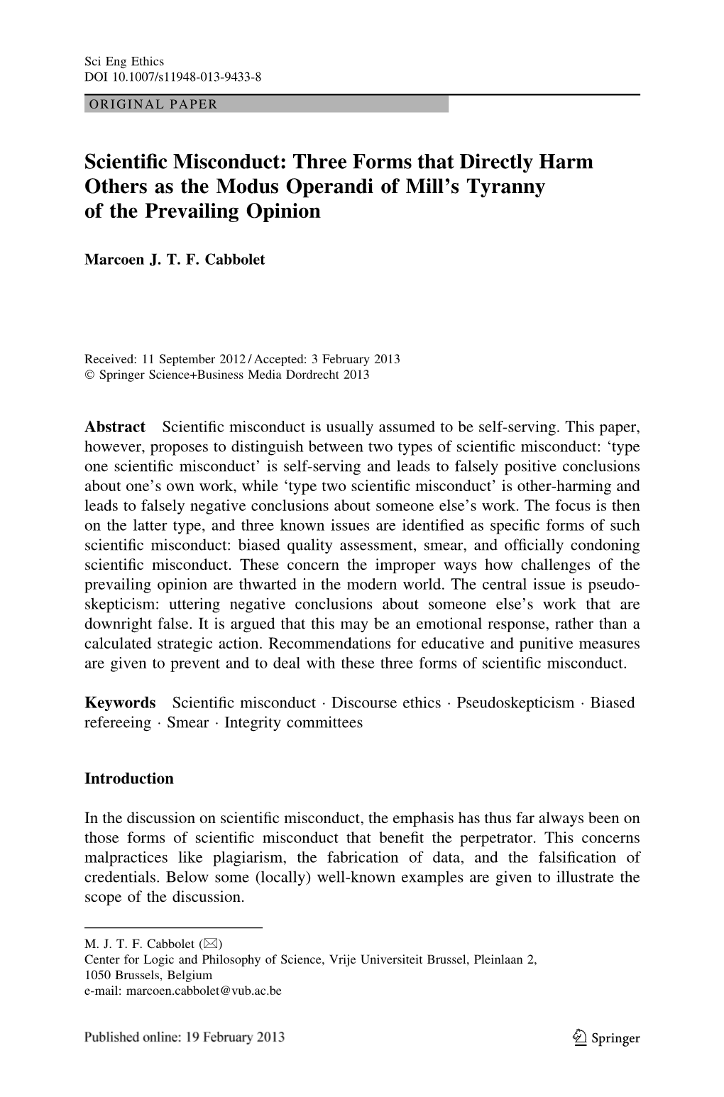 Forms of Scientific Misconduct That Directly Harm Others