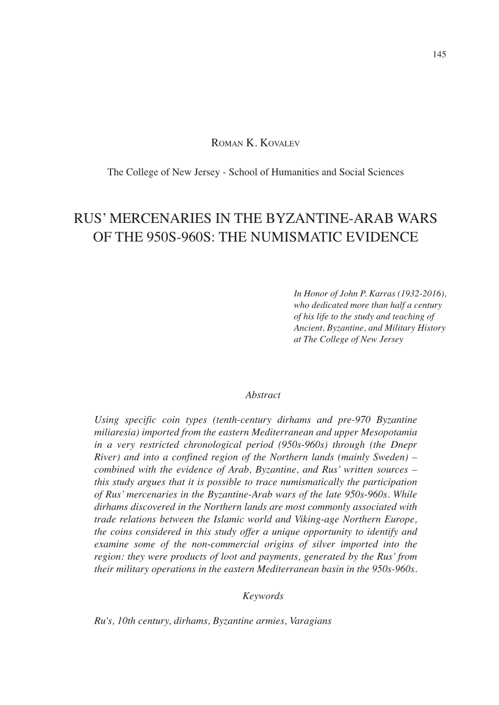 Rus' Mercenaries in the Byzantine-Arab Wars of The