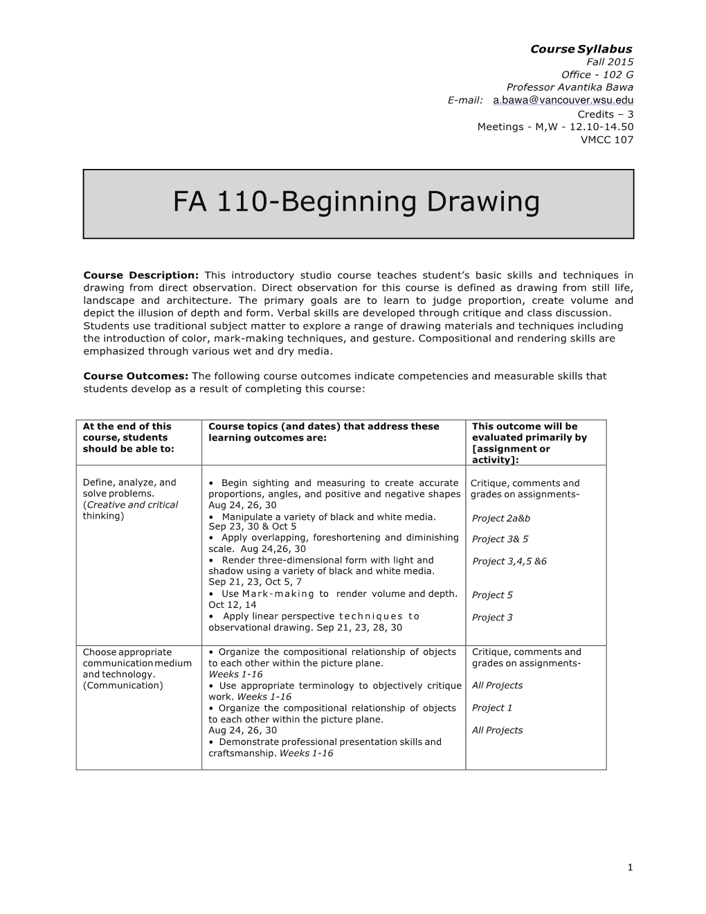 FA 110-Beginning Drawing