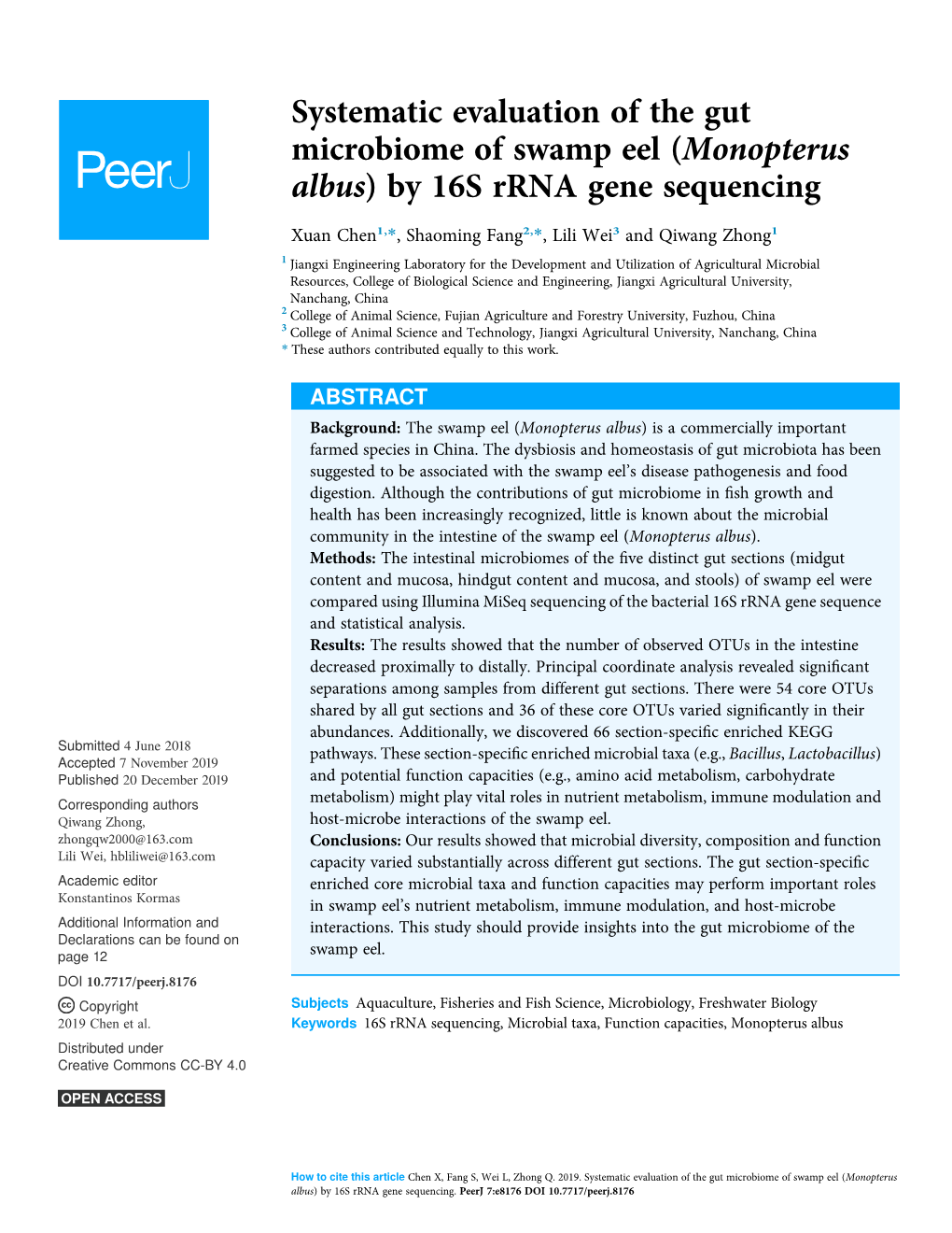 (Monopterus Albus) by 16S Rrna Gene Sequencing