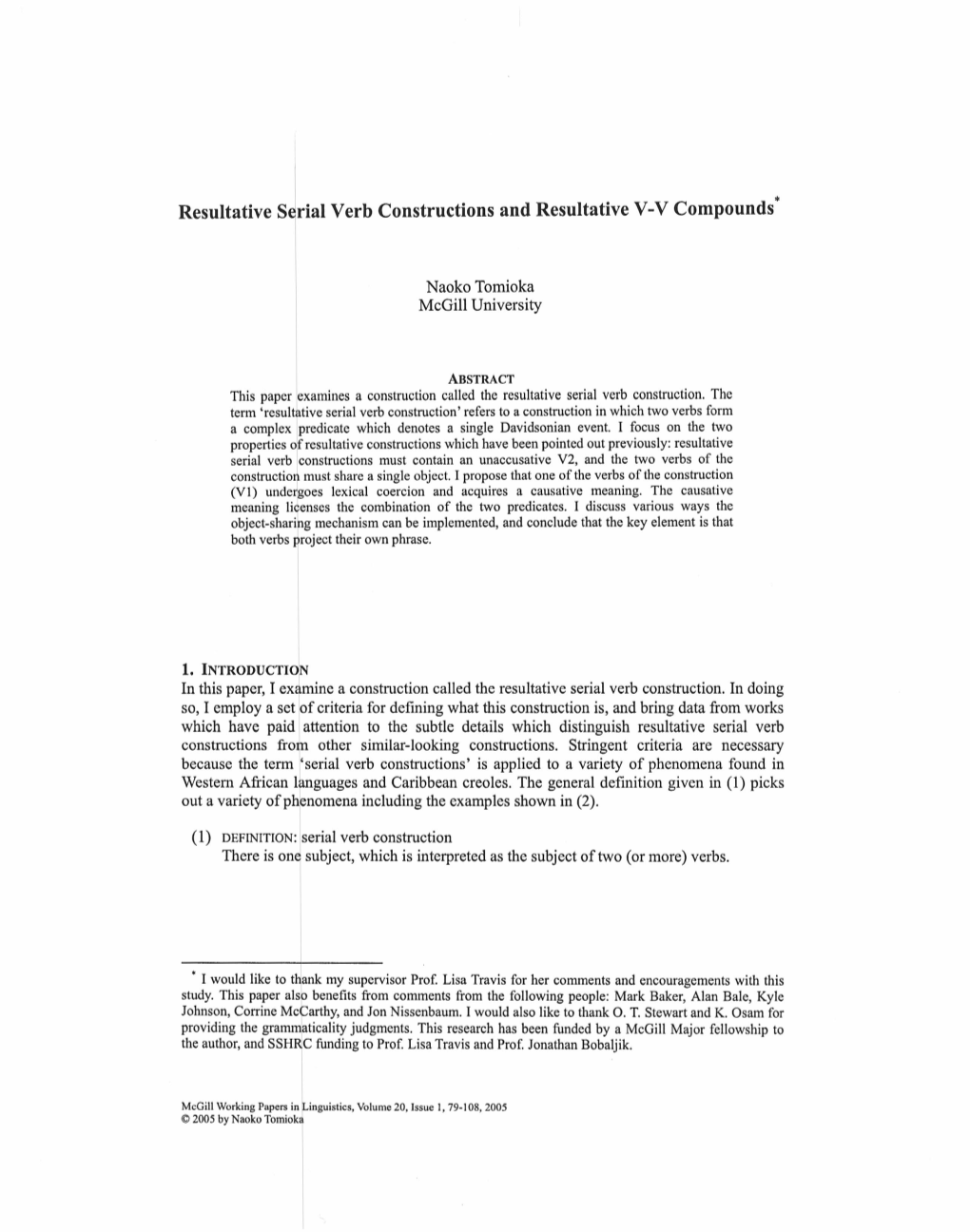 Resultative Sli.1 Verb Constructions and Resultative V-V Compounds'