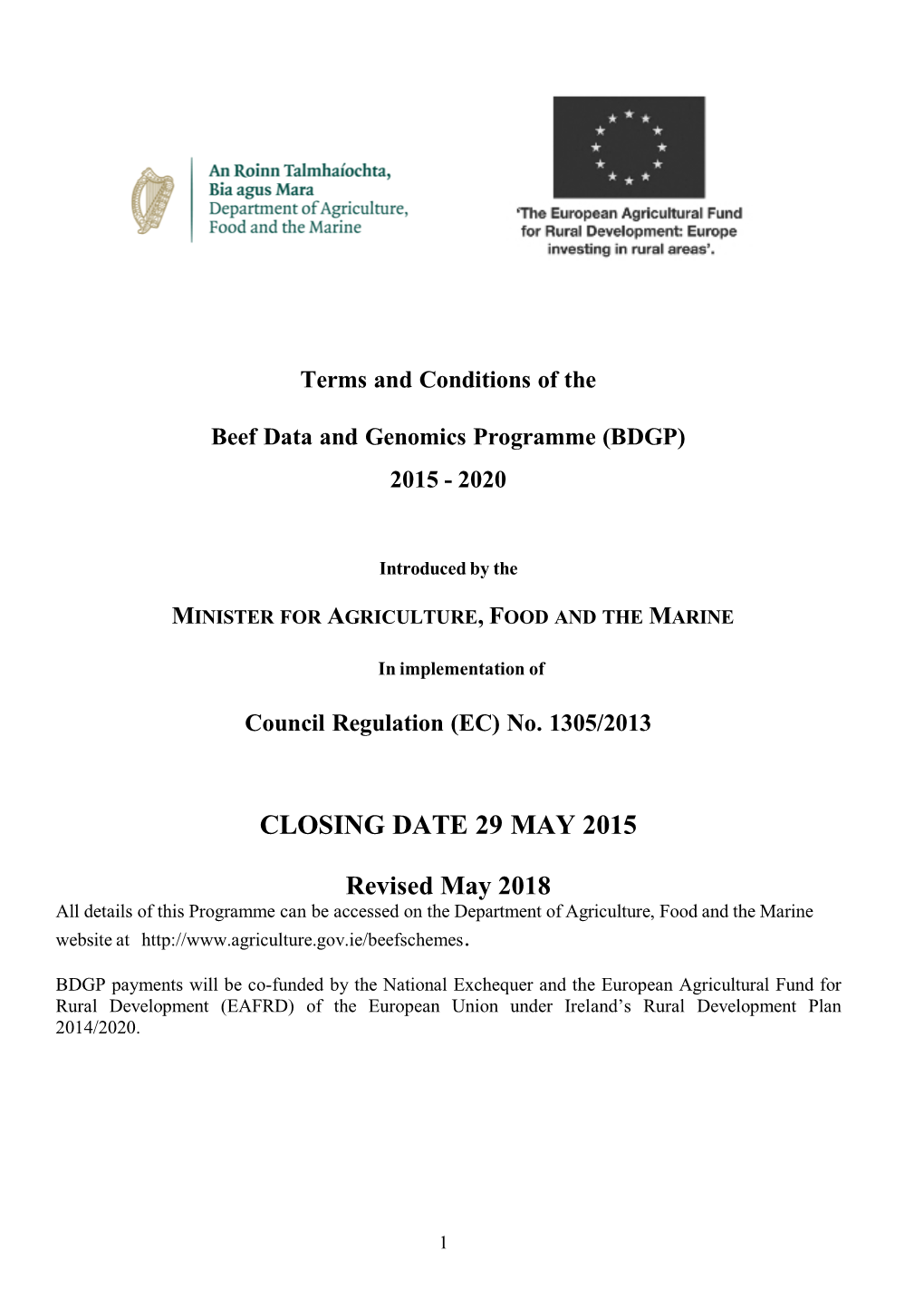 Terms and Conditions of the Beef Data and Genomics Programme