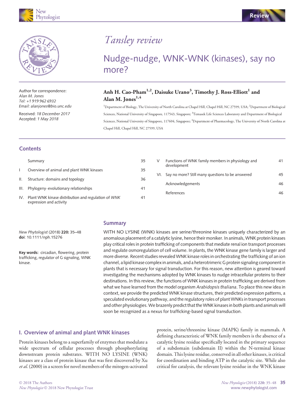 Tansley Review Nudge-Nudge, WNK-WNK (Kinases), Say No More?