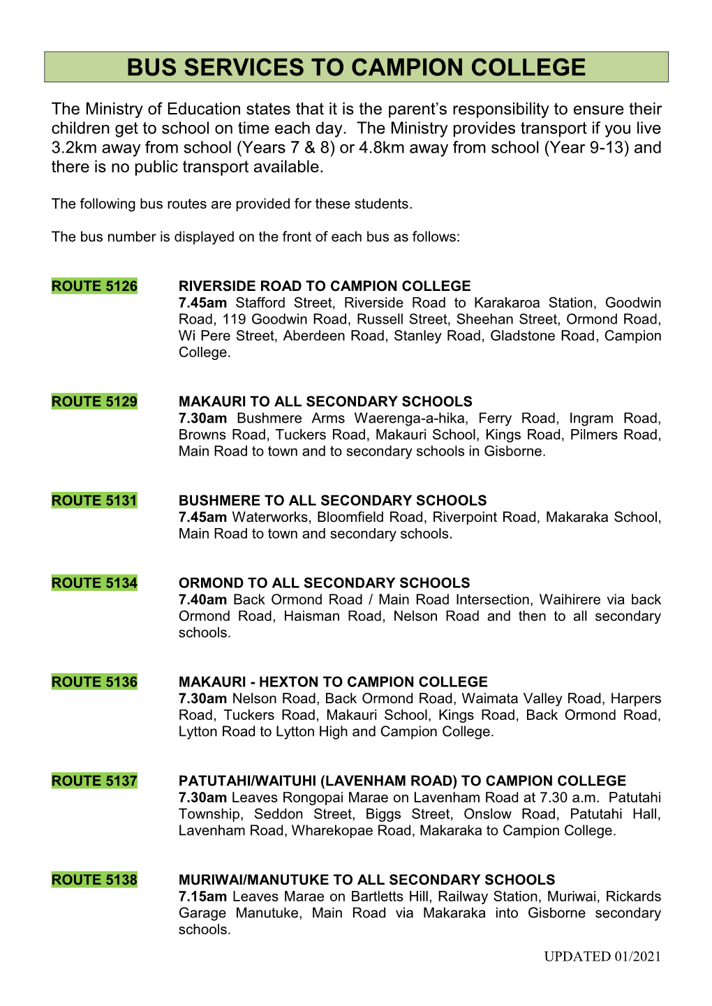 Bus Services to Campion College
