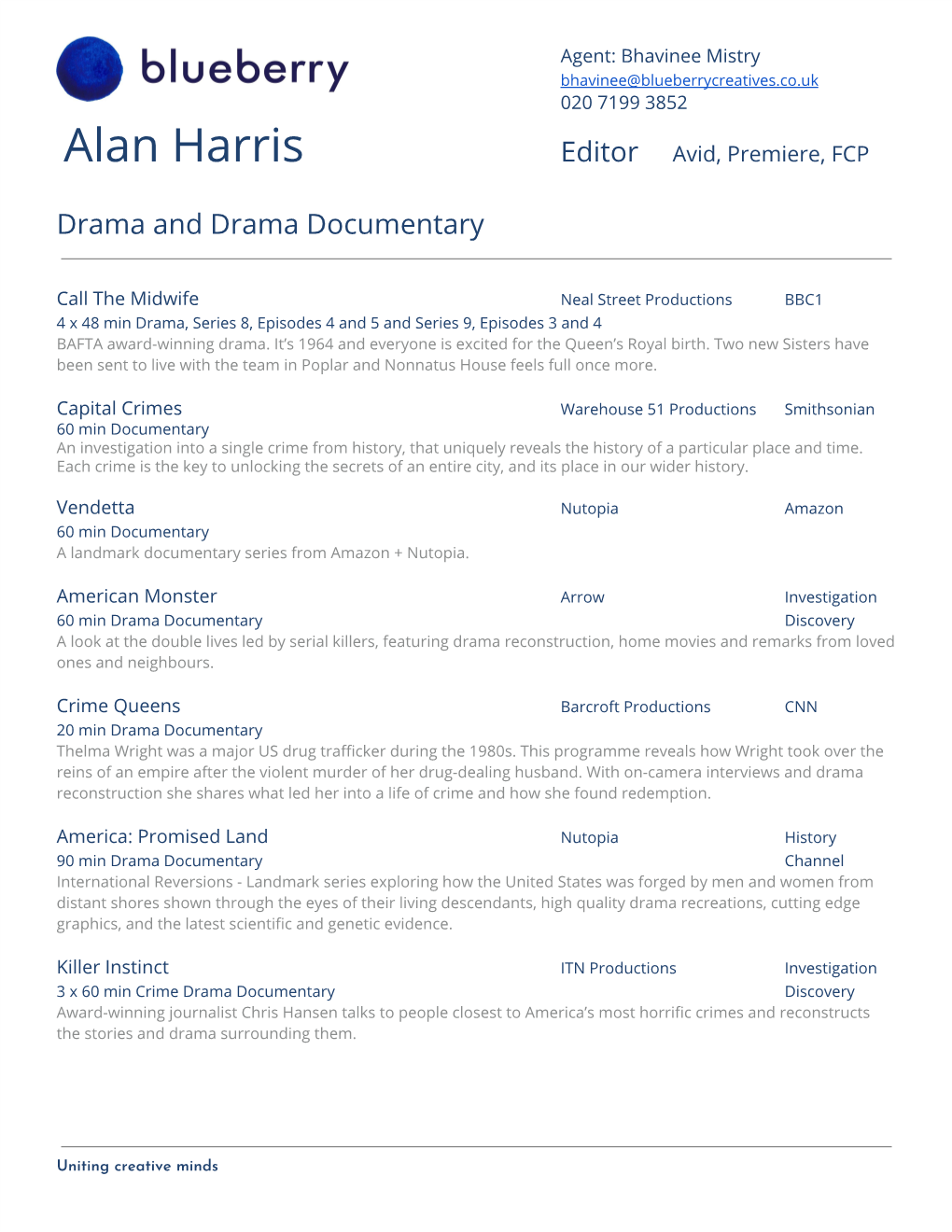 Alan Harris Editor Avid, Premiere, FCP