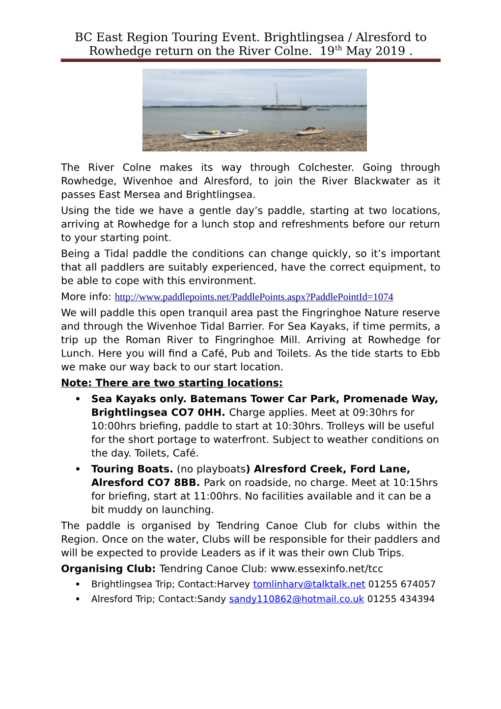 Region Paddle 20190519 Brightlingsea to Rowhedge.Pdf