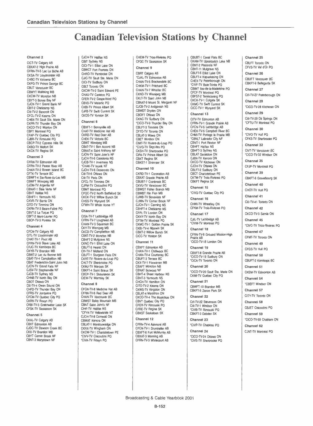 Canadian Television Stations by Channel Canadian Television Stations by Channel