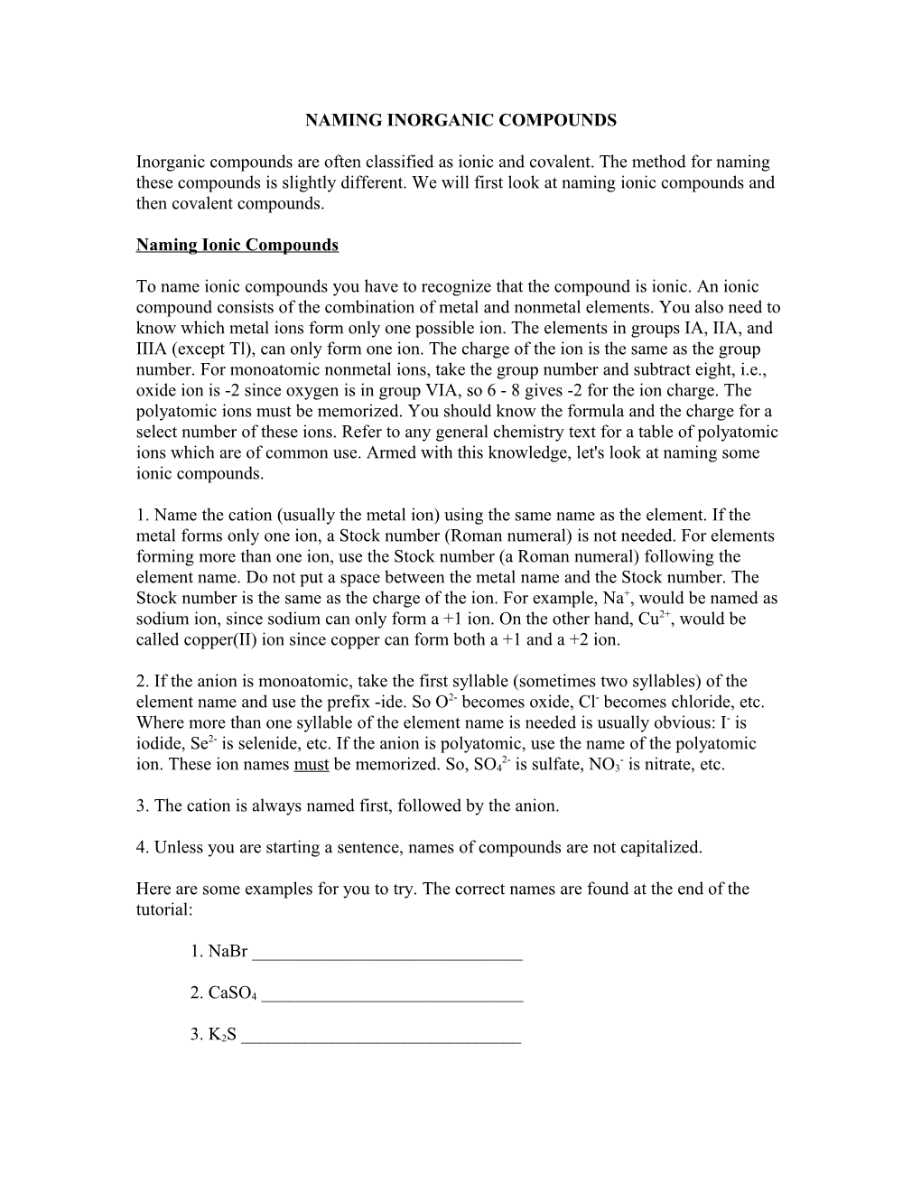 Naming Inorganic Compounds