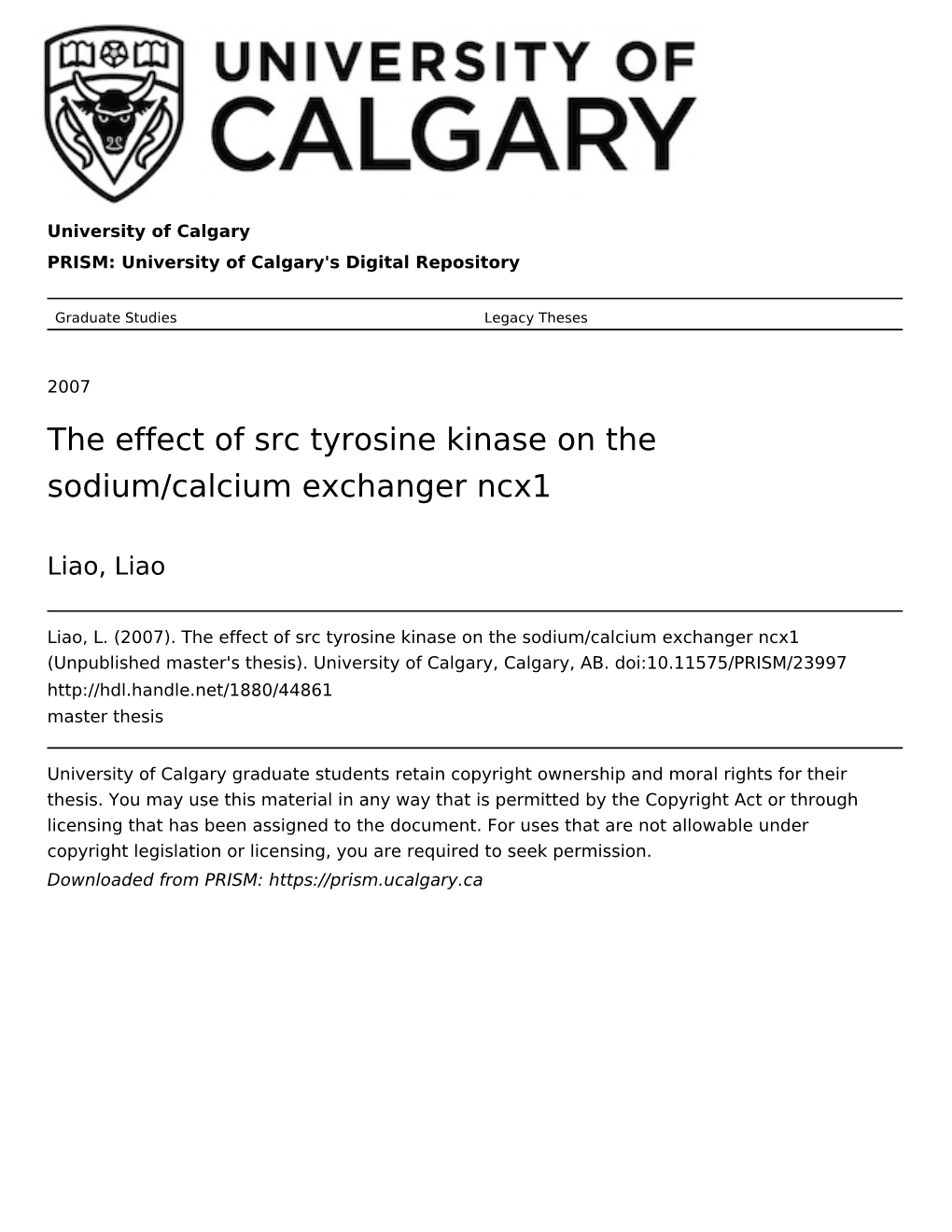 The Effect of Src Tyrosine Kinase on the Sodium/Calcium Exchanger Ncx1