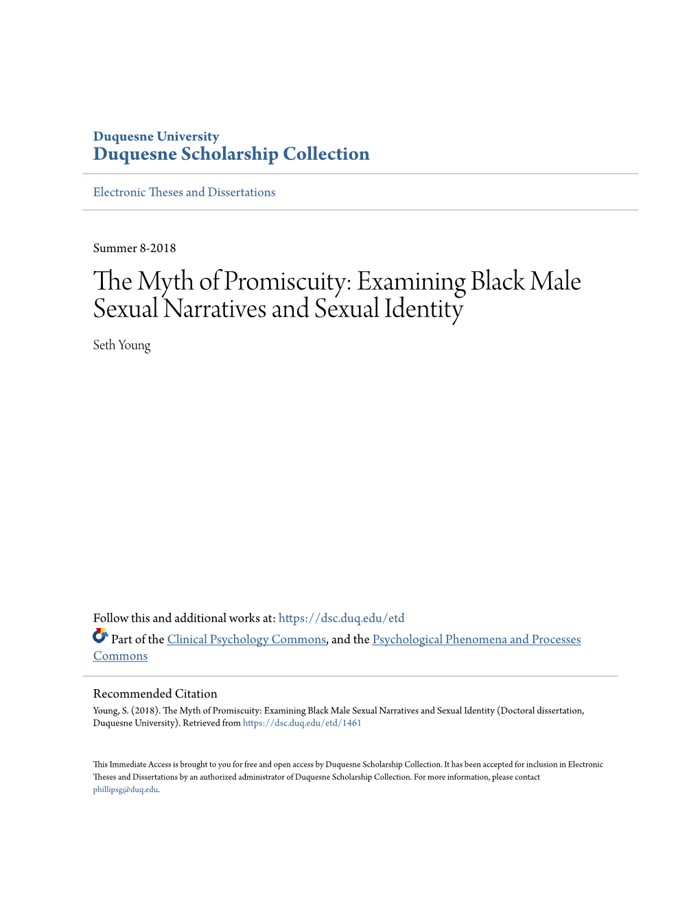 The Myth of Promiscuity: Examining Black Male Sexual Narratives And