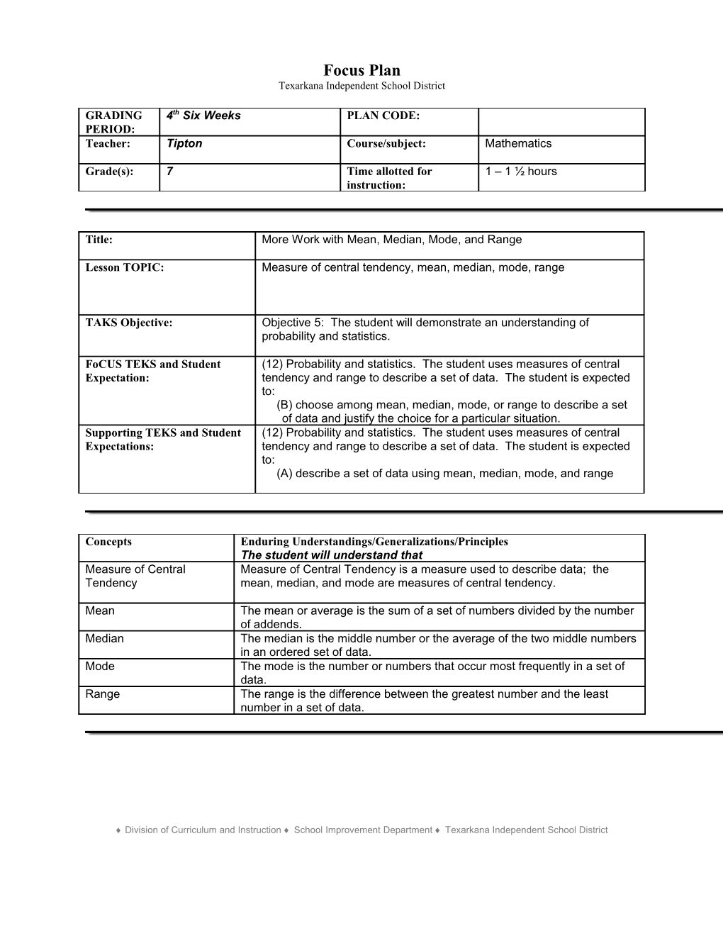 TEKS Lesson Plan/Unit Plan s1