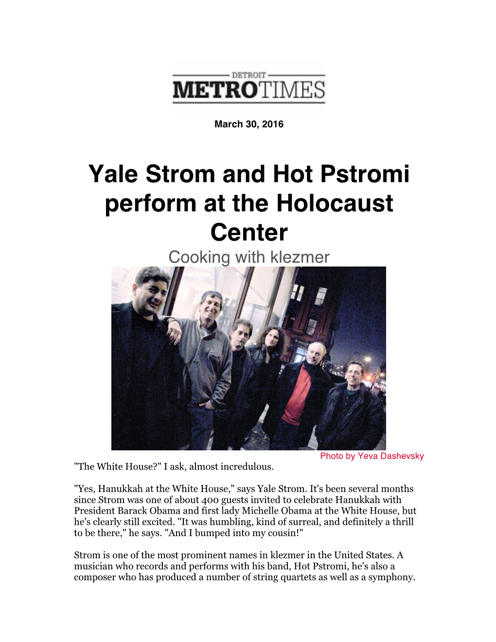 Yale Strom and Hot Pstromi Perform at the Holocaust Center Cooking with Klezmer