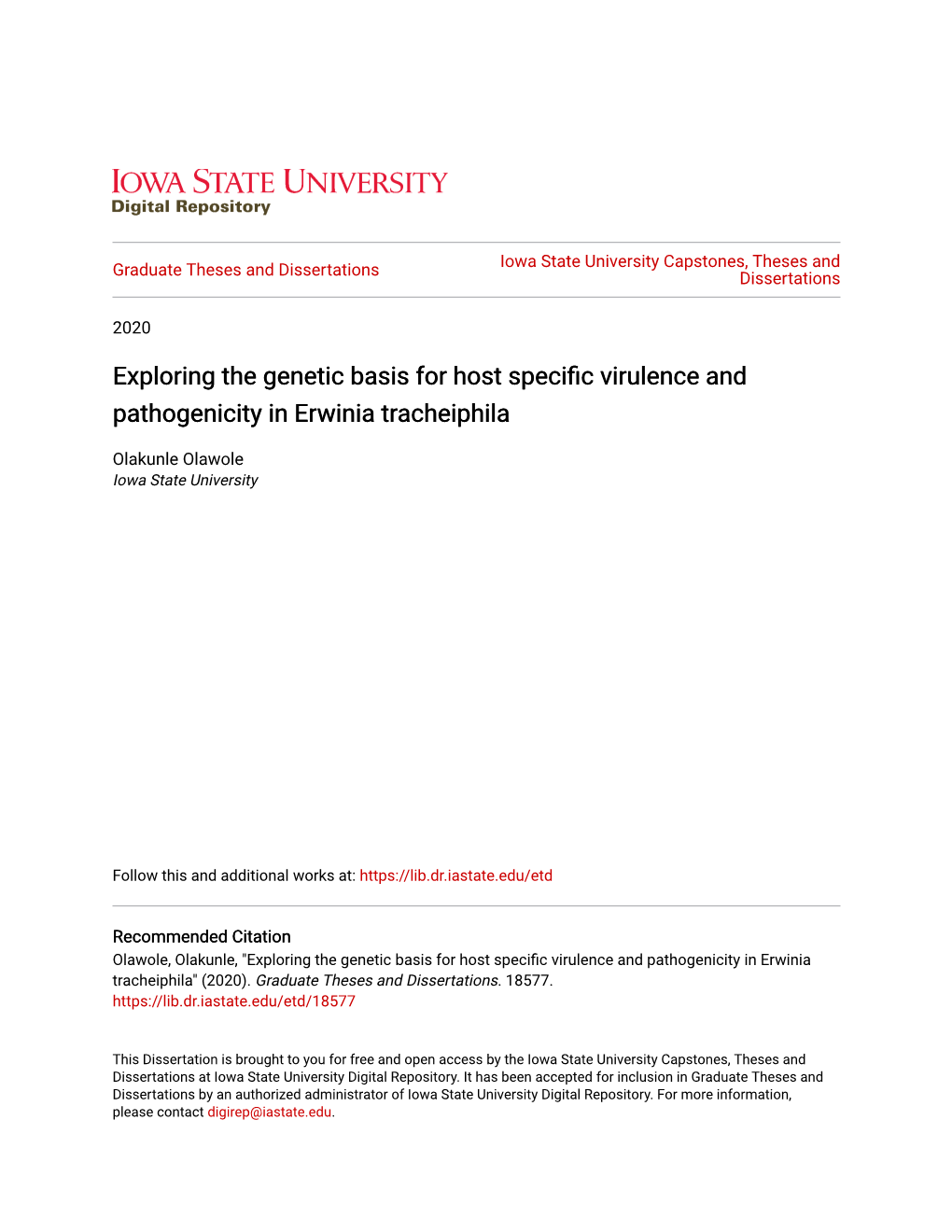 Exploring the Genetic Basis for Host Specific Virulence and Pathogenicity in Erwinia Tracheiphila