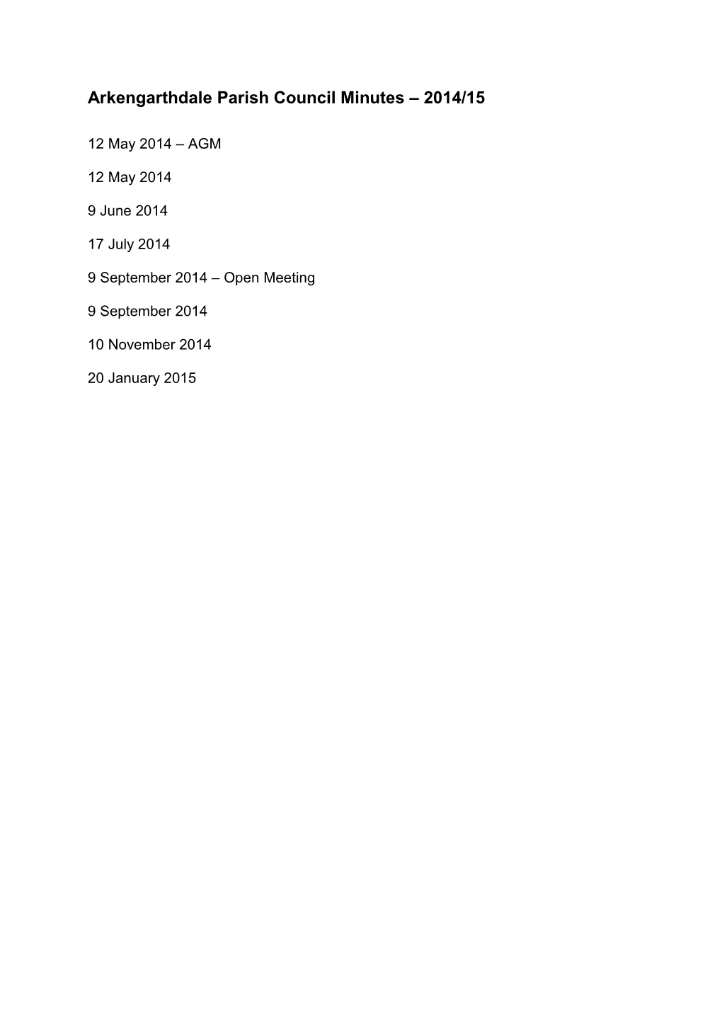 Arkengarthdale Parish Council Minutes – 2014/15