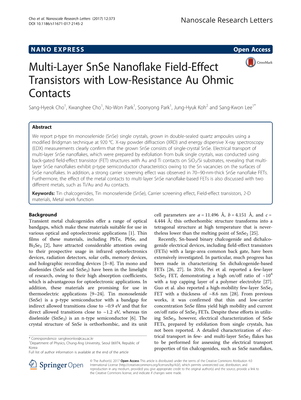 Multi-Layer Snse Nanoflake Field-Effect Transistors with Low-Resistance Au Ohmic Contacts