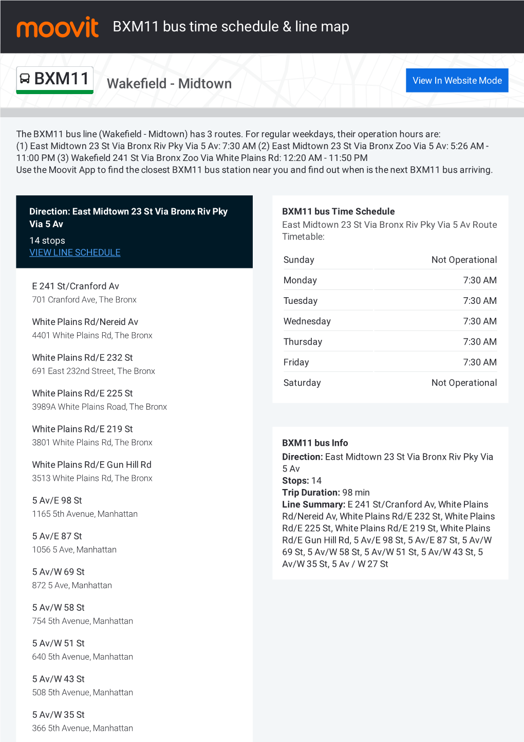 BXM11 Bus Time Schedule & Line Route