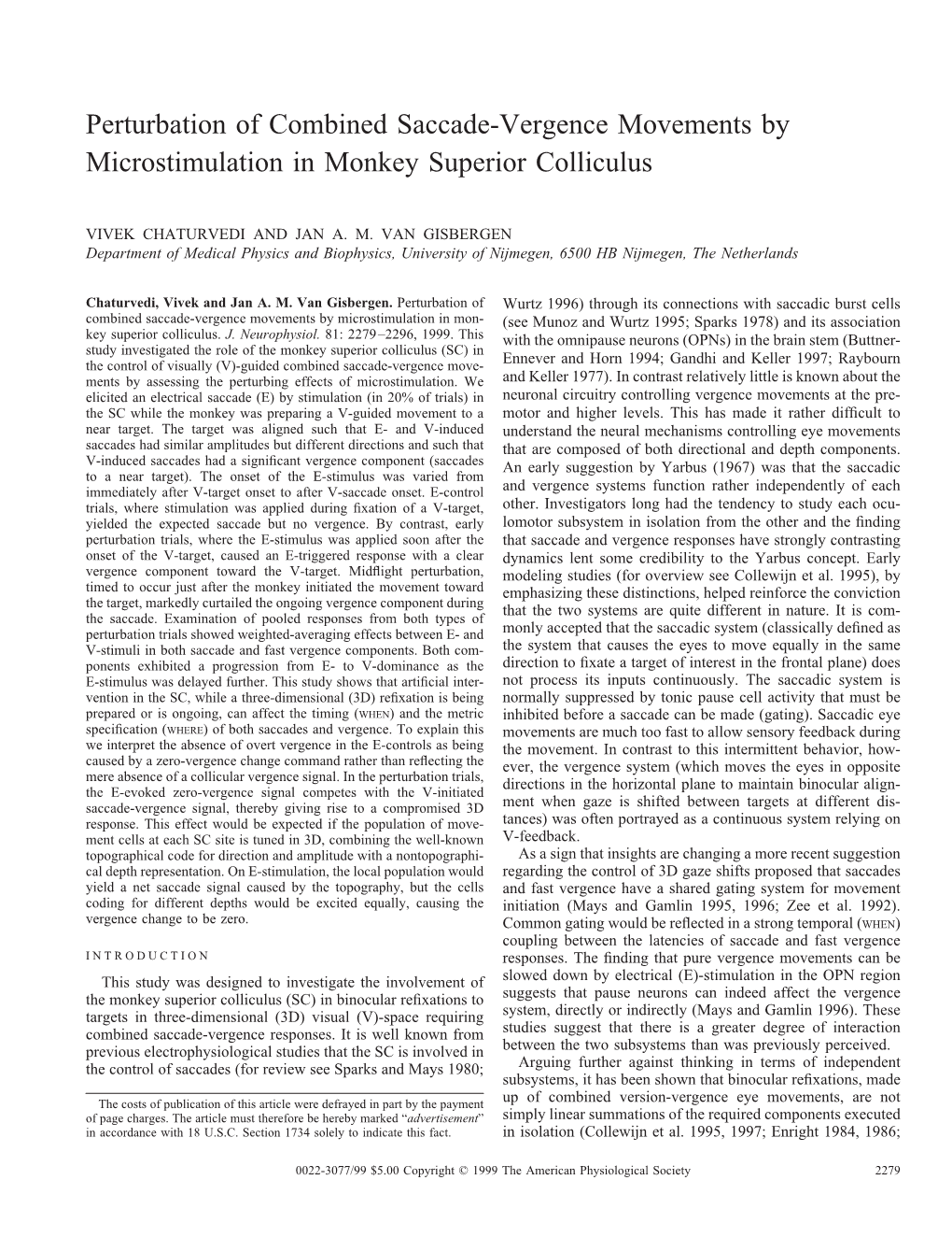 Perturbation of Combined Saccade-Vergence Movements by Microstimulation in Monkey Superior Colliculus