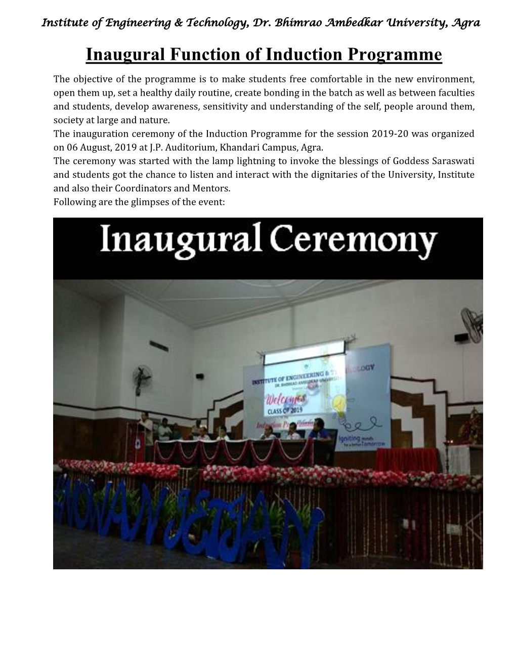 Inaugural Function of Induction Programme