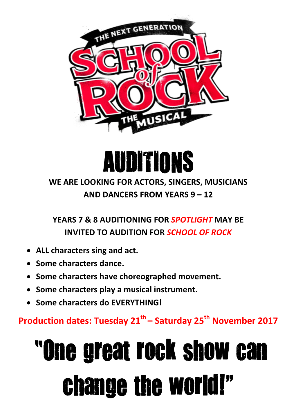 AUDITIONS “One Great Rock Show Can Change the World!”