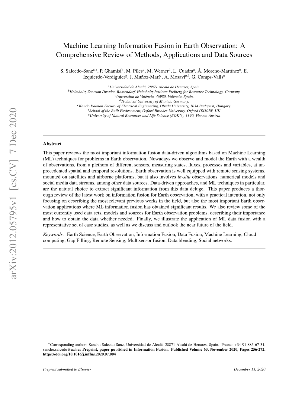 Machine Learning Information Fusion in Earth Observation: a Comprehensive Review of Methods, Applications and Data Sources