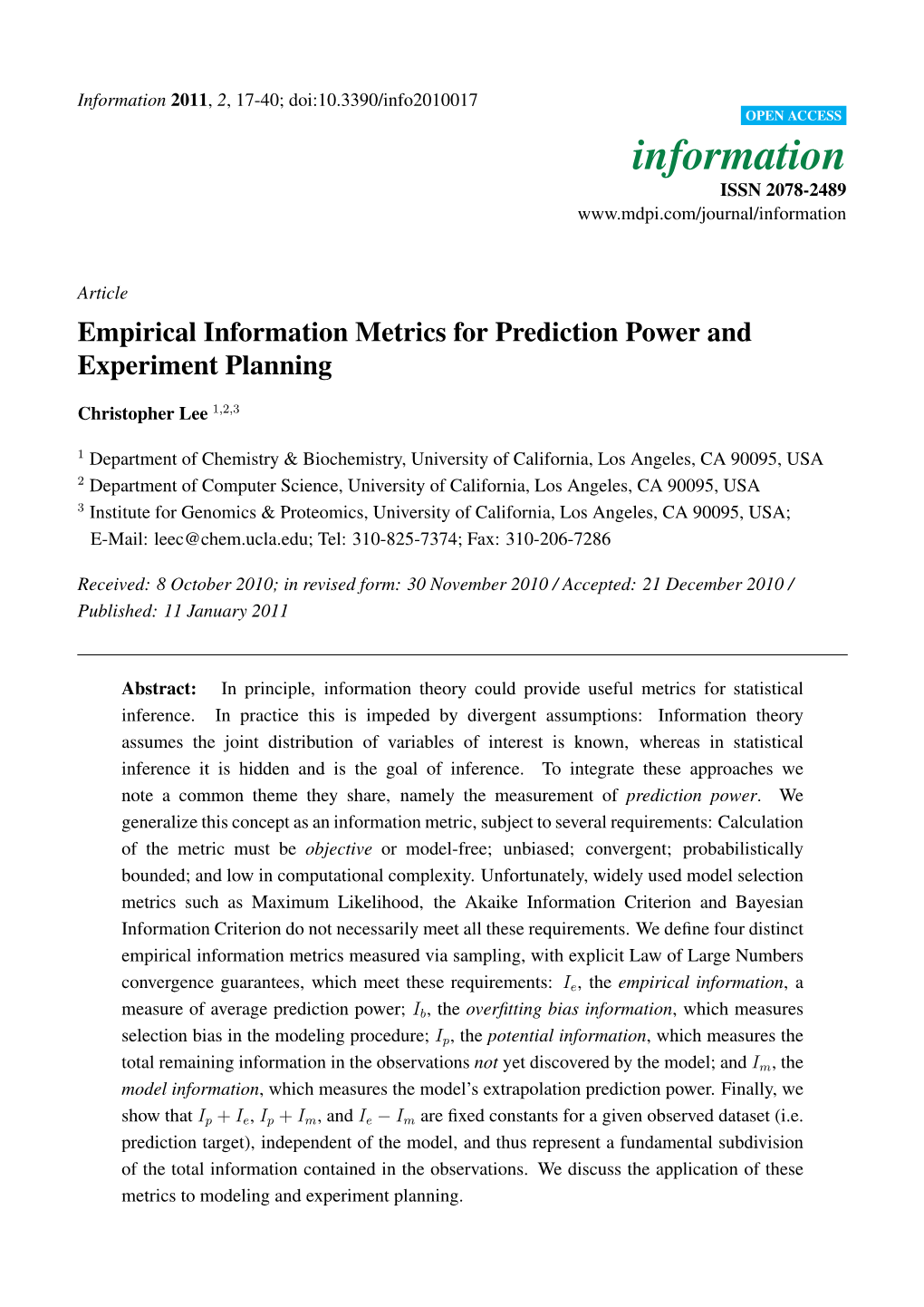 Empirical Information Metrics for Prediction Power and Experiment Planning