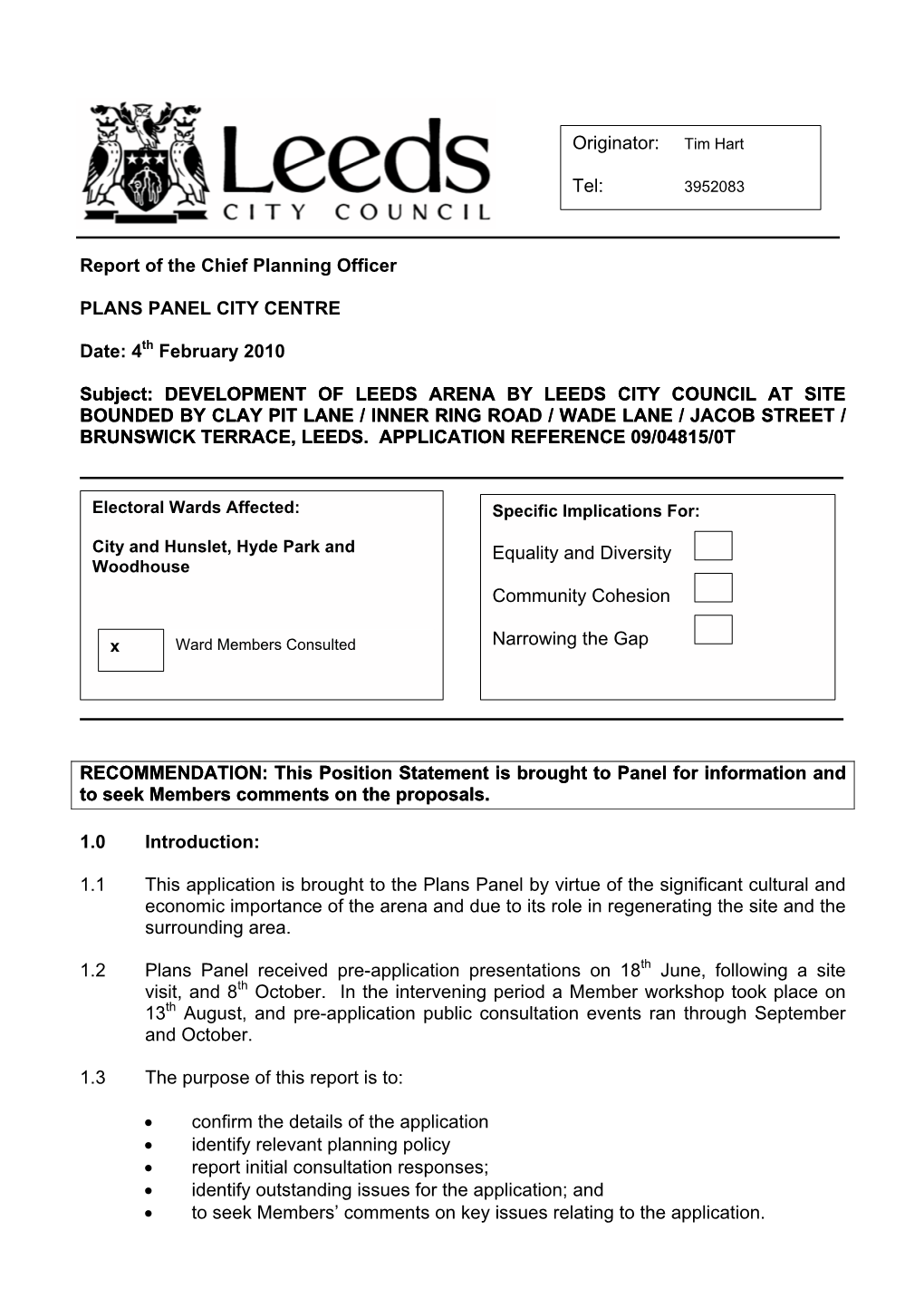 Report of the Chief Planning Officer PLANS PANEL CITY CENTRE Date