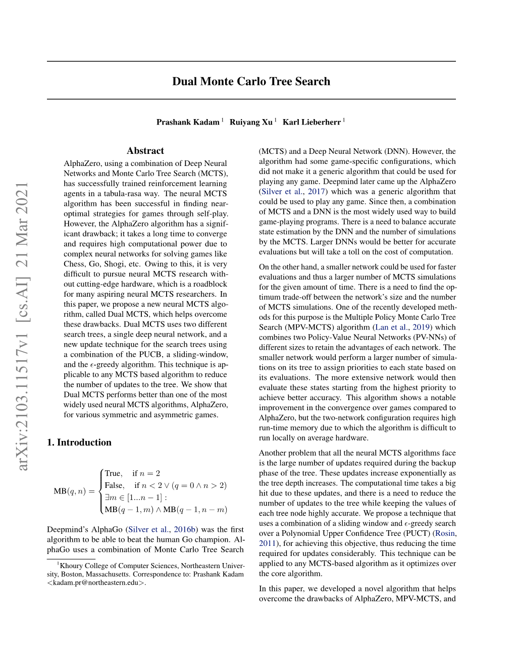 Dual Monte Carlo Tree Search