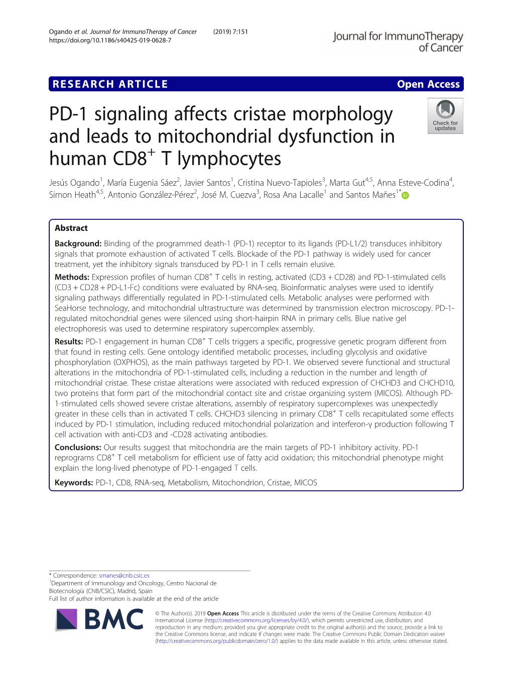 PD-1 Signaling Affects Cristae Morphology and Leads To