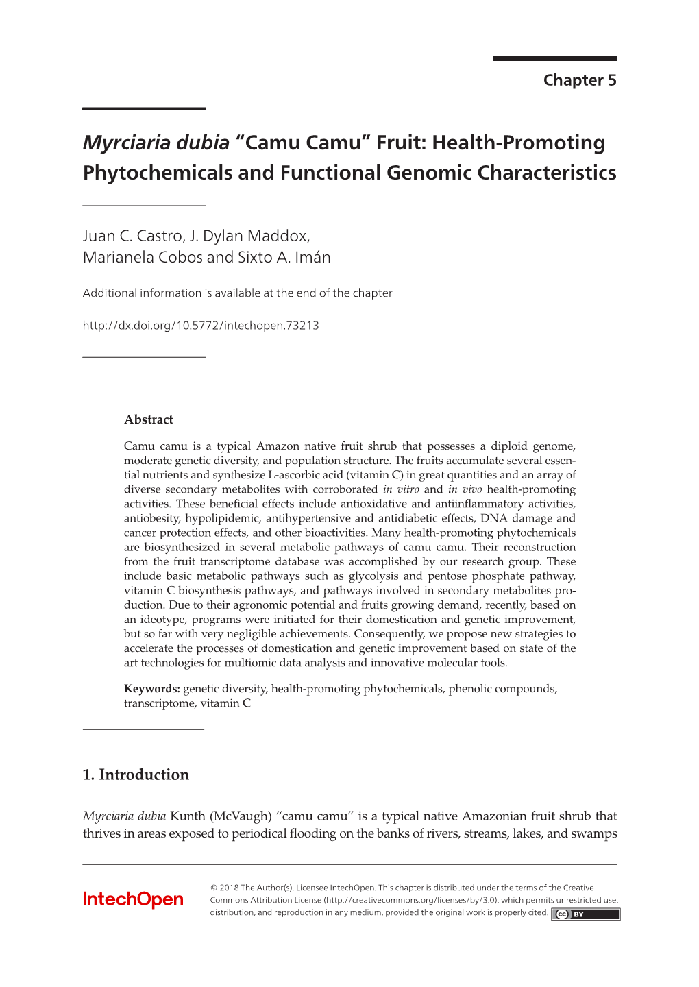 Myrciaria Dubia “Camu Camu” Fruit: Health-Promoting Phytochemicals and Functional Genomic Characteristics 87