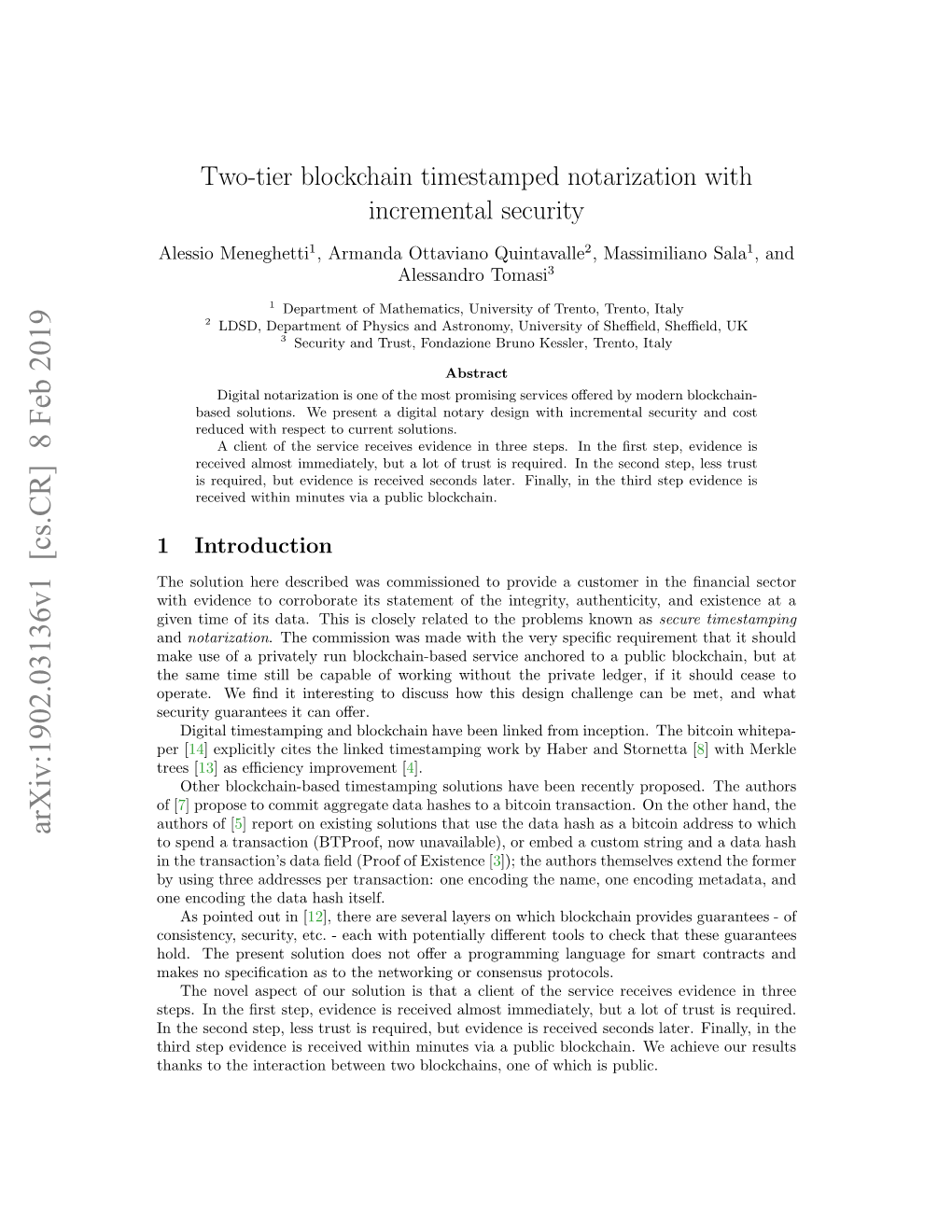 Two-Tier Blockchain Timestamped Notarization with Incremental Security