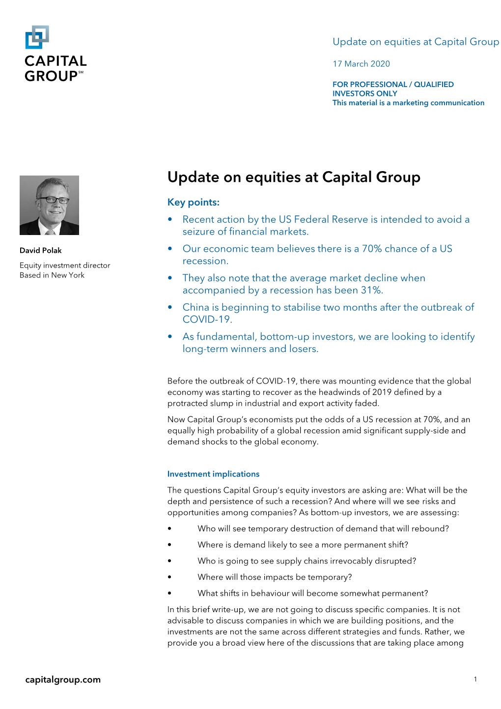 Update on Equities at Capital Group