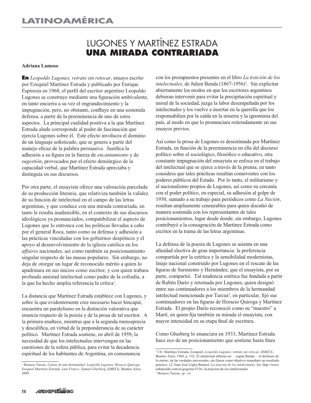 Lugones Y Martínez Estrada Una Mirada Contrariada