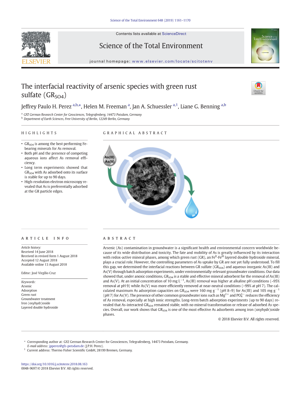 The Interfacial Reactivity of Arsenic Species with Green Rust Sulfate (GRSO4) Jeffrey Paulo H