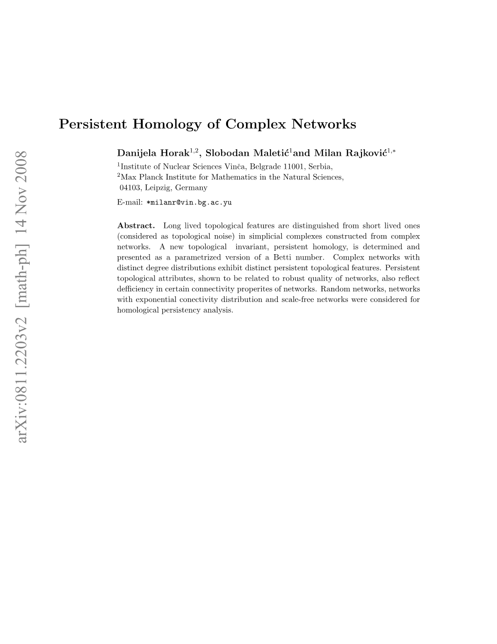 Persistent Homology of Complex Networks 2