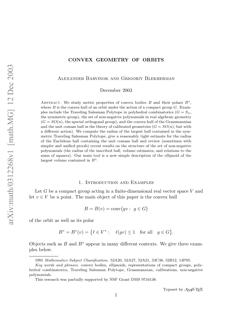 Arxiv:Math/0312268V1 [Math.MG] 12 Dec 2003