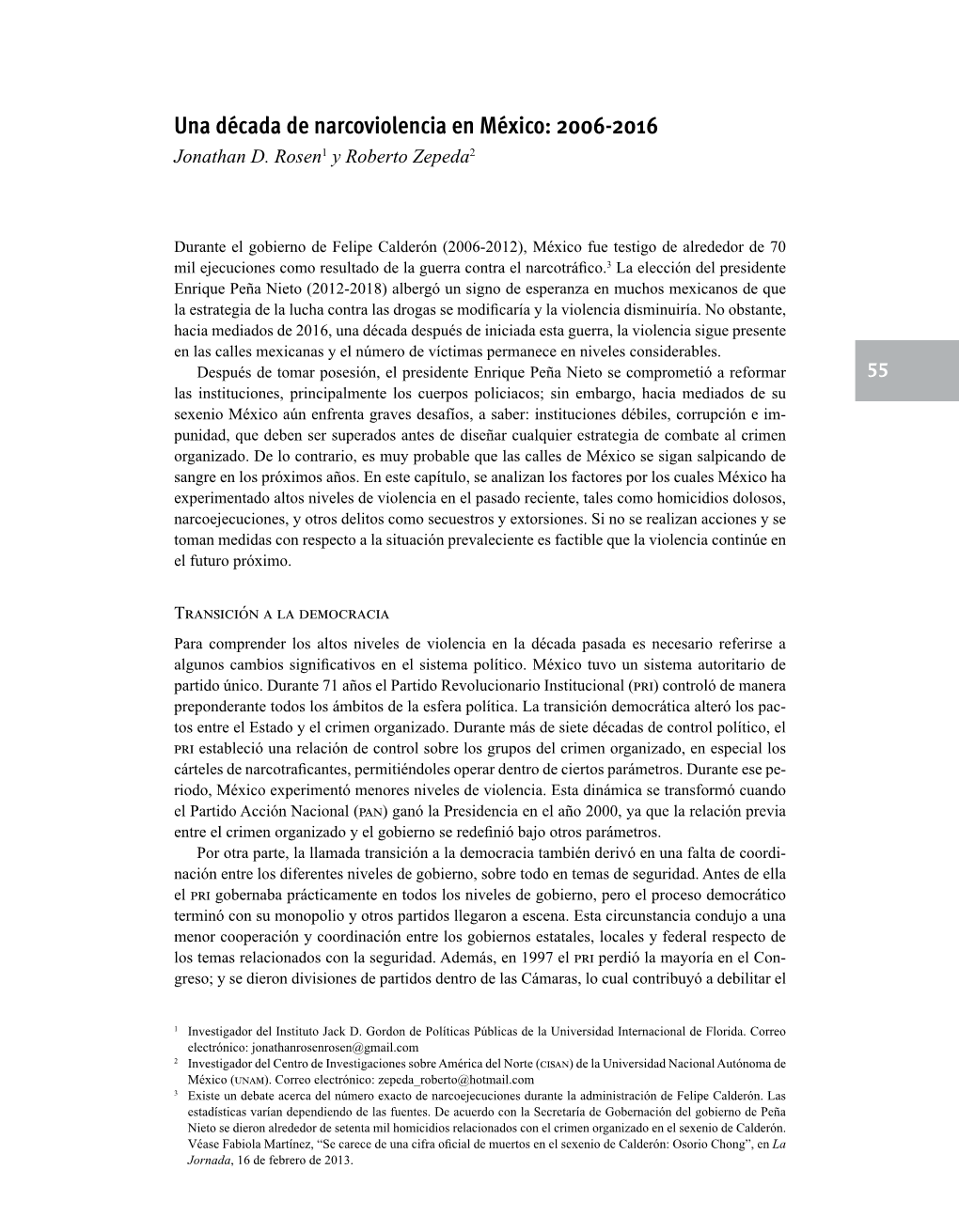 Una Década De Narcoviolencia En México: 2006-2016 Jonathan D