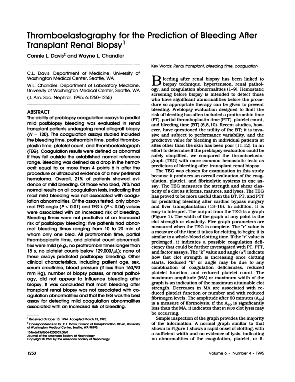 Thromboelastography for the Prediction of Bleeding After Transplant Renal Biopsy1