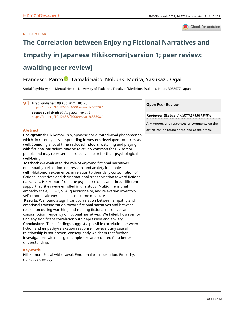 The Correlation Between Enjoying Fictional Narratives and Empathy In