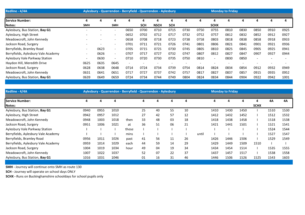 Redline - 4/4A Aylesbury - Quarrendon - Berryfield - Quarrendon - Aylesbury Monday to Friday