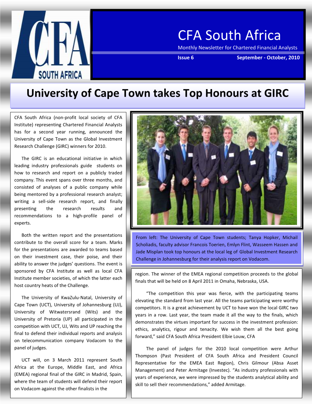 CFA South Africa Newsletter Sept