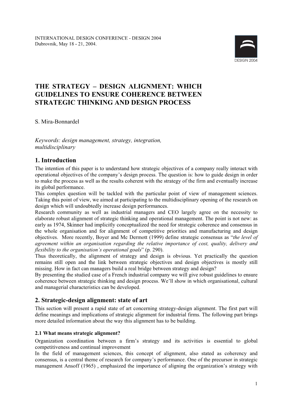 The Strategy – Design Alignment: Which Guidelines to Ensure Coherence Between Strategic Thinking and Design Process