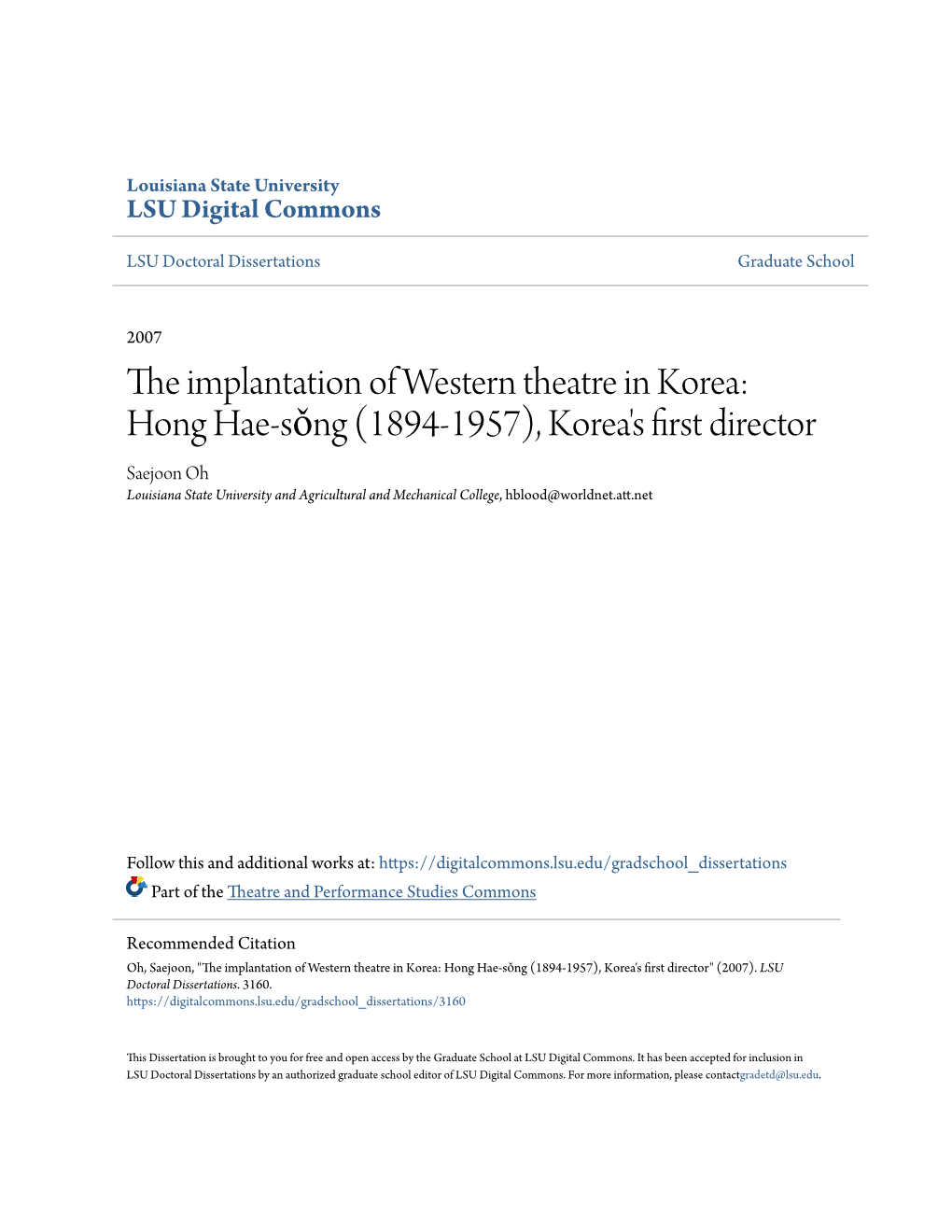 The Implantation of Western Theatre in Korea