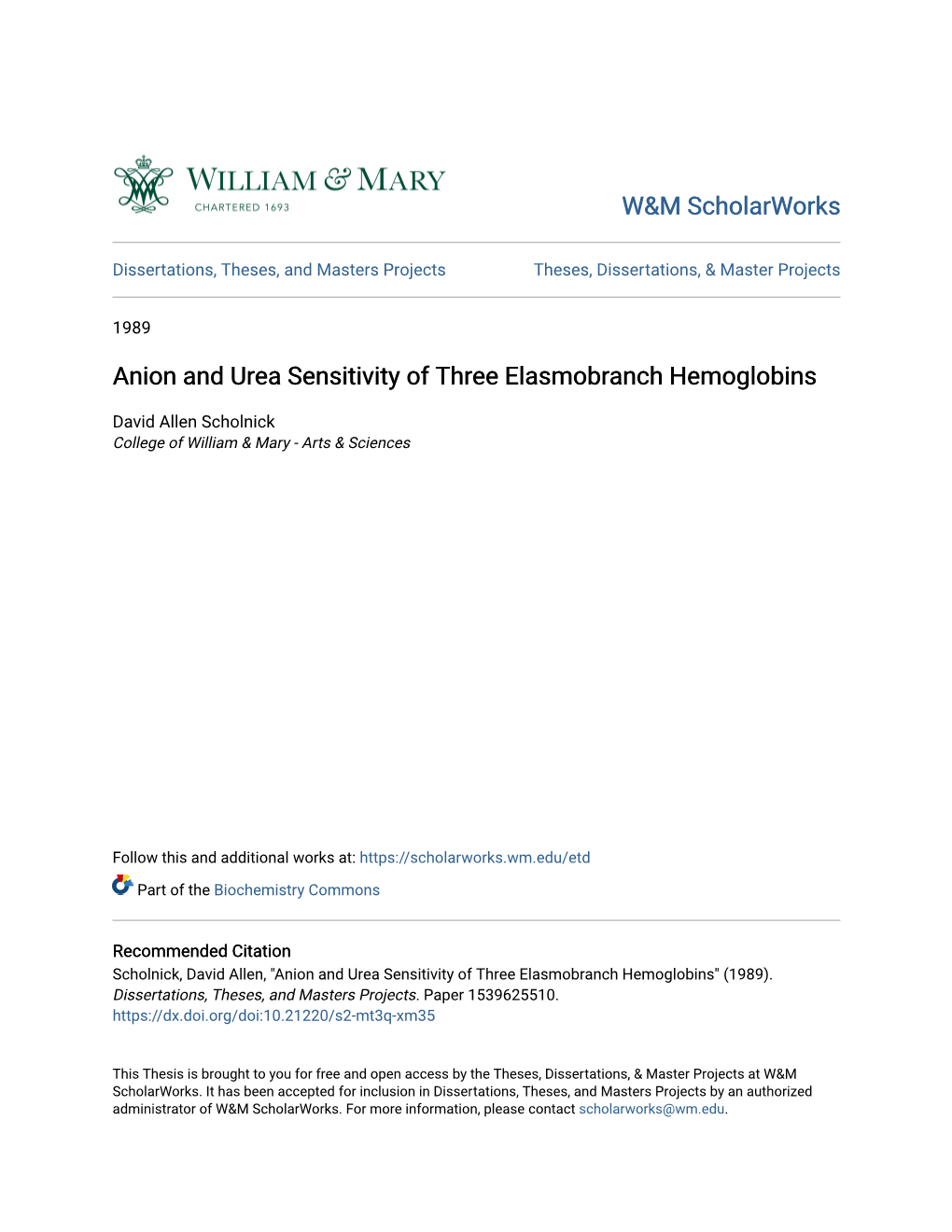 Anion and Urea Sensitivity of Three Elasmobranch Hemoglobins